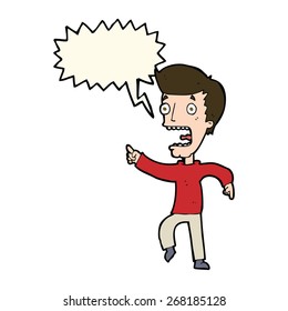 cartoon terrified man with speech bubble