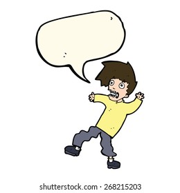 caricatura de hombre aterrorizado con burbuja de habla