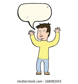 cartoon terrified man with speech bubble