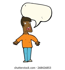 caricatura de hombre aterrorizado con burbuja de habla