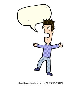 cartoon terrified man with speech bubble