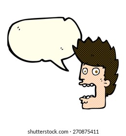 cartoon terrified man with speech bubble