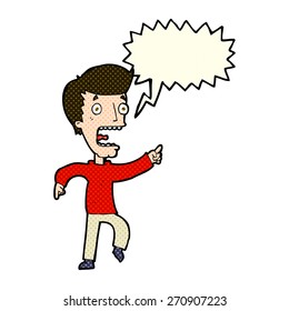 caricatura de hombre aterrorizado con burbuja de habla
