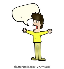 caricatura de hombre aterrorizado con burbuja de habla