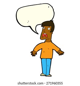 caricatura de hombre aterrorizado con burbuja de habla