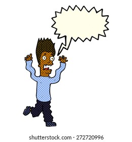 cartoon terrified man with speech bubble