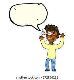 cartoon terrified man with speech bubble