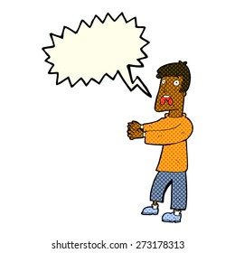 cartoon terrified man with speech bubble