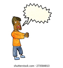 cartoon terrified man with speech bubble