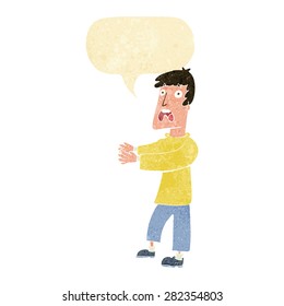 cartoon terrified man with speech bubble