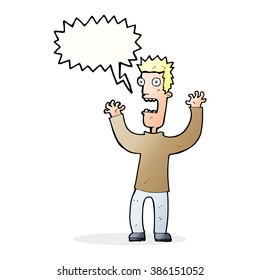 cartoon terrified man with speech bubble