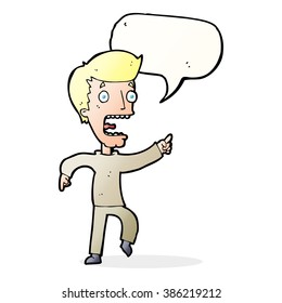 caricatura de hombre aterrorizado con burbuja de habla