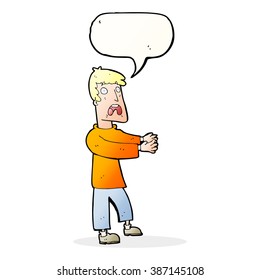 cartoon terrified man with speech bubble