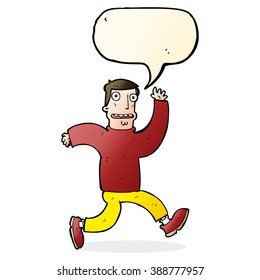 cartoon terrified man with speech bubble