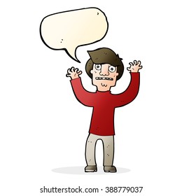 cartoon terrified man with speech bubble