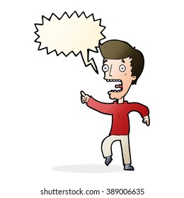 cartoon terrified man with speech bubble
