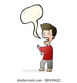 cartoon terrified man with speech bubble