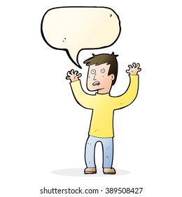 cartoon terrified man with speech bubble