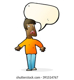 caricatura de hombre aterrorizado con burbuja de habla