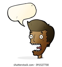 cartoon terrified man with speech bubble
