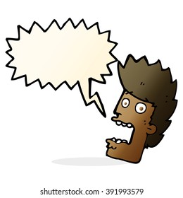 cartoon terrified man with speech bubble