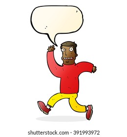 cartoon terrified man with speech bubble