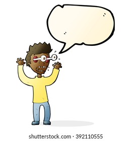 cartoon terrified man with speech bubble