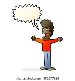 cartoon terrified man with speech bubble