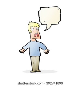 cartoon terrified man with speech bubble