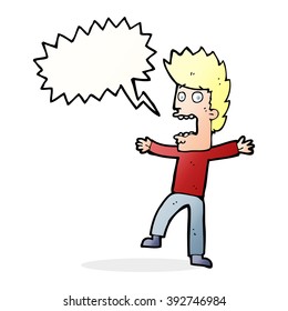 cartoon terrified man with speech bubble