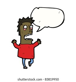 caricatura de hombre aterrorizado con burbuja de habla