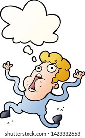 cartoon terrified man with thought bubble in smooth gradient style