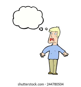 caricatura hombre aterrorizado con burbuja de pensamiento