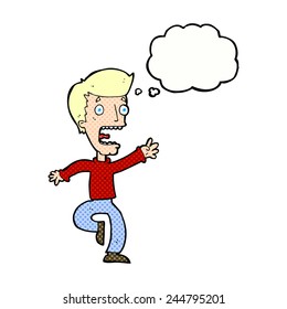 Cartoon erschreckt Mann mit Gedankenblase
