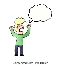 cartoon terrified man with thought bubble