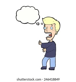 Cartoon erschreckt Mann mit Gedankenblase