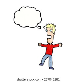 cartoon terrified man with thought bubble