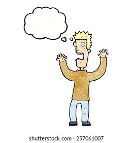 cartoon terrified man with thought bubble