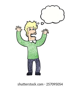 caricatura hombre aterrorizado con burbuja de pensamiento