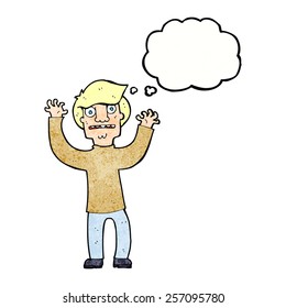 cartoon terrified man with thought bubble