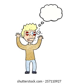 cartoon terrified man with thought bubble