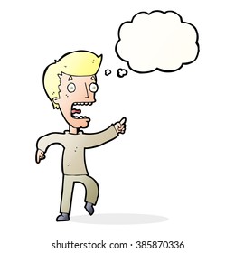 caricatura hombre aterrorizado con burbuja de pensamiento