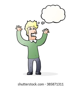 cartoon terrified man with thought bubble