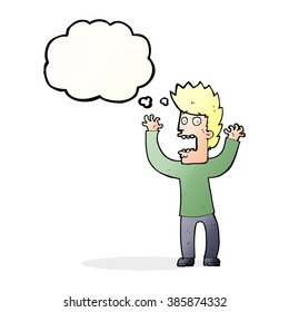 caricatura hombre aterrorizado con burbuja de pensamiento
