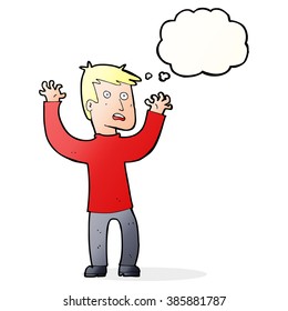 cartoon terrified man with thought bubble