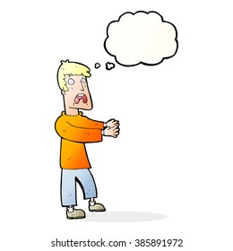cartoon terrified man with thought bubble