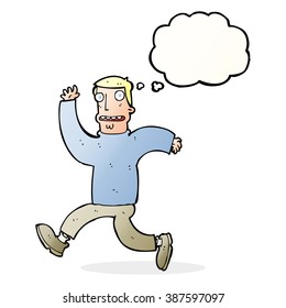 cartoon terrified man with thought bubble