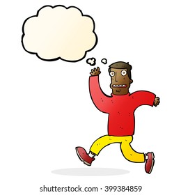 cartoon terrified man with thought bubble