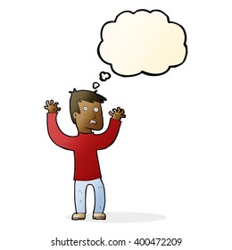 caricatura hombre aterrorizado con burbuja de pensamiento