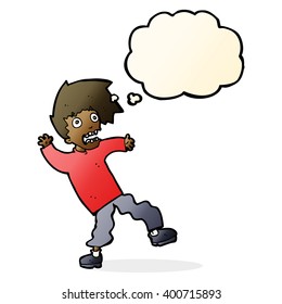 caricatura hombre aterrorizado con burbuja de pensamiento